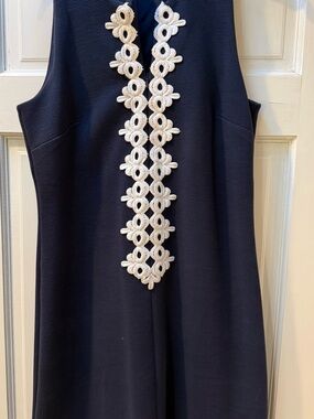 Lilly Pulitzer Navy Midi Dress with White Crochet Collar
